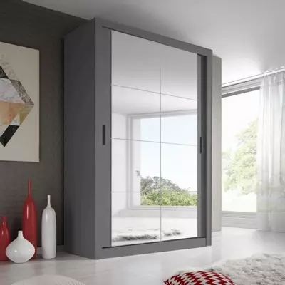 Grey Matt - 120cm Sliding Door Wardrobe - 2 Mirrored Doors